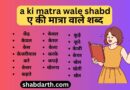 a ki matra wale shabd – ए की मात्रा वाले शब्द